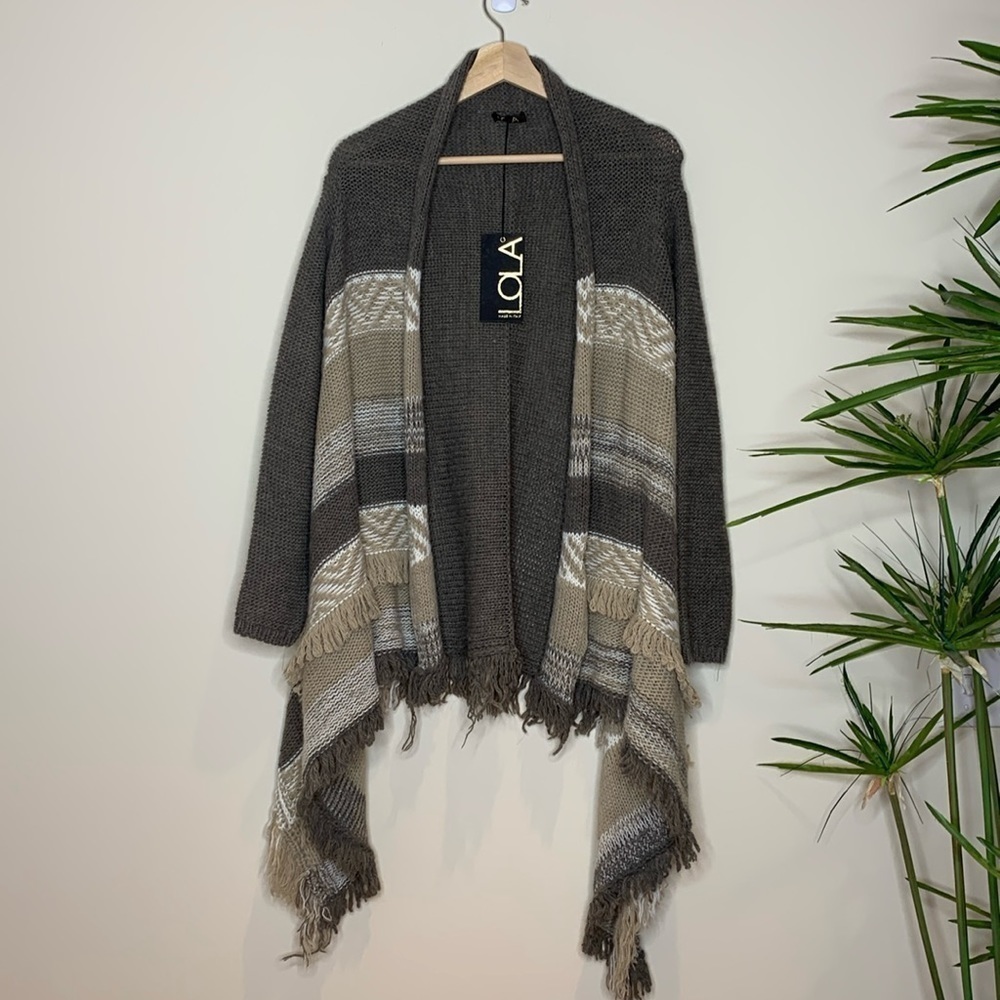Lola || NWT Made in Italy Open Front Fringe Waterfall Knit Cardigan Sweater S